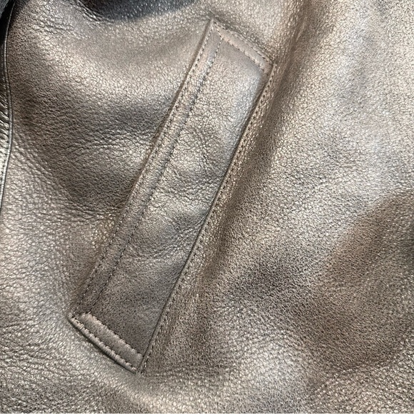 Pierotucci Espresso Lamb Shearling Leather Pilot Aviator Flight Jacket - Picture 7 of 16